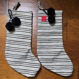 Black silver tan striped stockings - set of 2